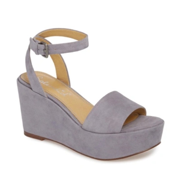 Splendid Felix Grey Suede Platform Wedges Sandals - Picture 1 of 7